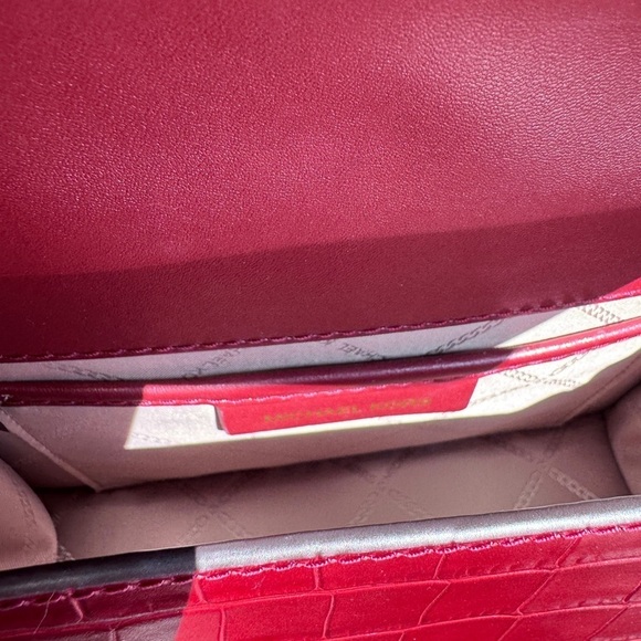 Michael Kors Embossed Gold Chain Leather Bag in Burgundy - Picture 15 of 17